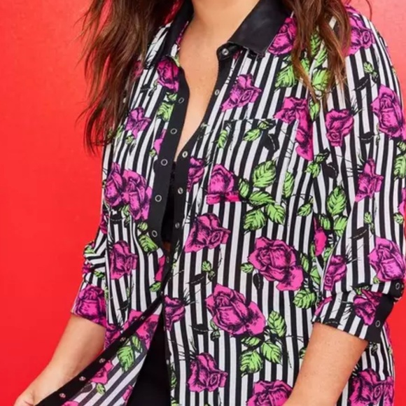 Torrid X Betsey Johnson Tunic Blouse - Georgette Floral Stripe - Picture 3 of 10